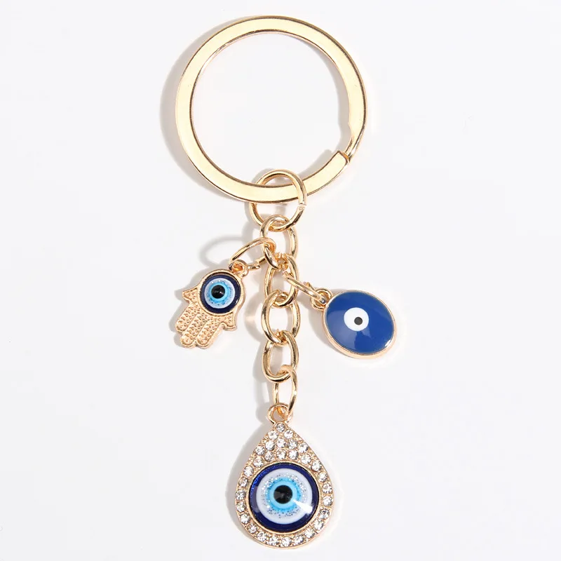 Alloy Keychains with Hearts & Evil Eyes