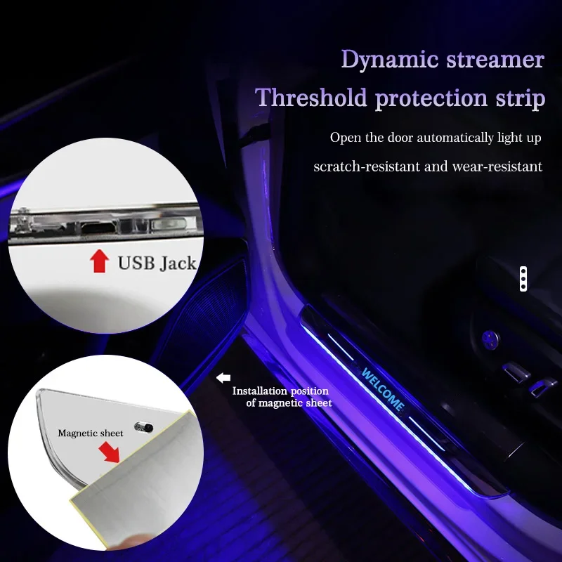 Wireless Car Sticker  For Nissan Audi BMW Skoda USB Power Welcome Pedal Lights Door Sill Pathway Lamp Led Threshold Scuff Plates