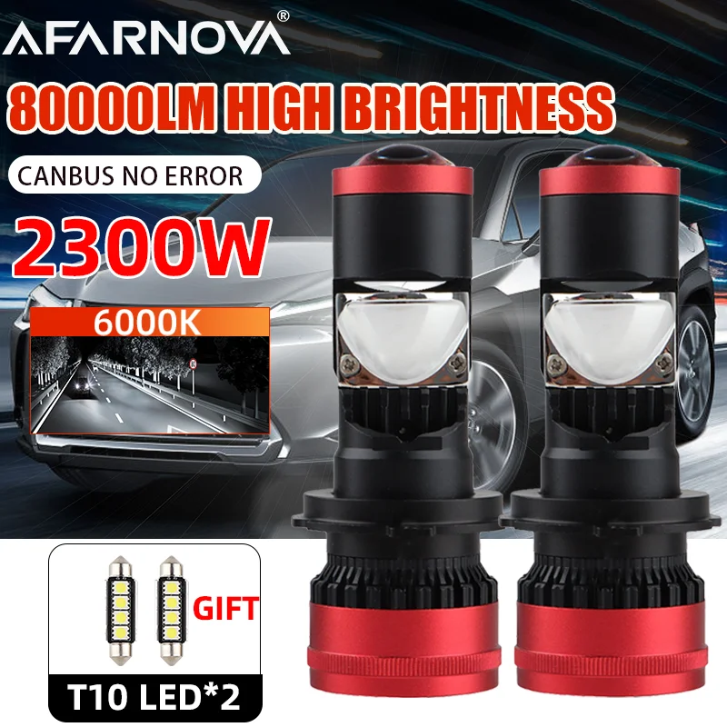 2300W H4 Bi Mini LED Projector 8000000LM Lens Car Bulb Auto Headlight Turbo Lamps Dual Motorcycle High Low Beam Plug&Play 12V