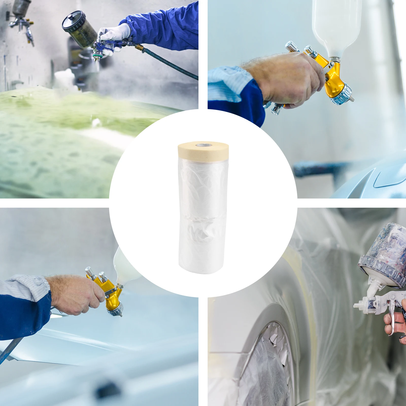 

1Pc Masking Film Paint Building Protect Cover Spray Paint Masking Film Car Renovation Protective Tapes White And Khaki (1100MM x
