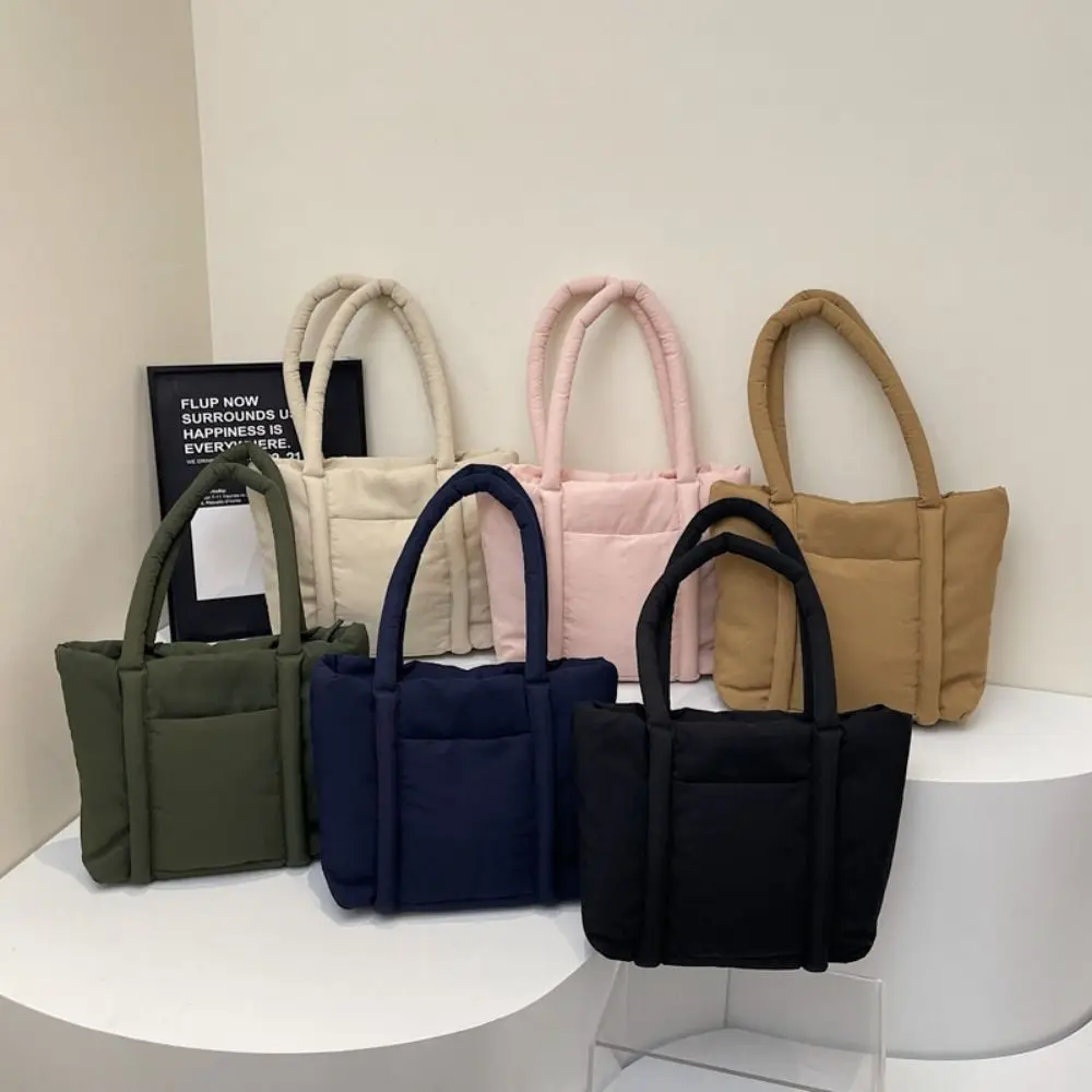 

Korean Style Down Cotton Shoulder Bag Solid Color Large Capacity Puffy Crossbody Bag Space Cotton Lightweight Small Square Bag