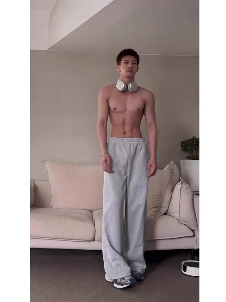 

ey Straight Leg Casual Pants for Men Lazy Sle Knife Design Heavyweight American Brand Cotton Polyester Blend Anti-Wrinkle