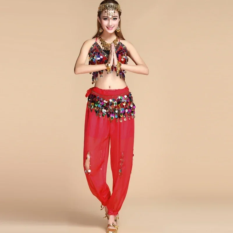 Belly Dance Clothes Indian Oriental Dance Belt Waist Chain Hip Scarf Women Sexy Dance Colorful Sequin Chiffon Skirt Gold Coins