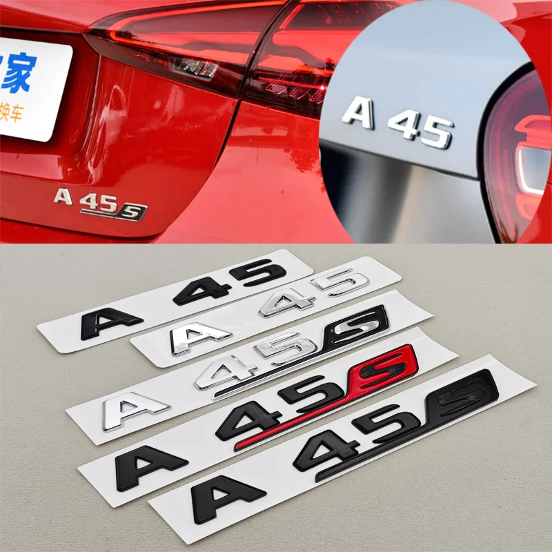 3D ABS Car Logo A45 A45 S TURBO 4MATIC Emblem Letters Stickers Rear Trunk Badge For A45 A45S W177 W176 Accessories