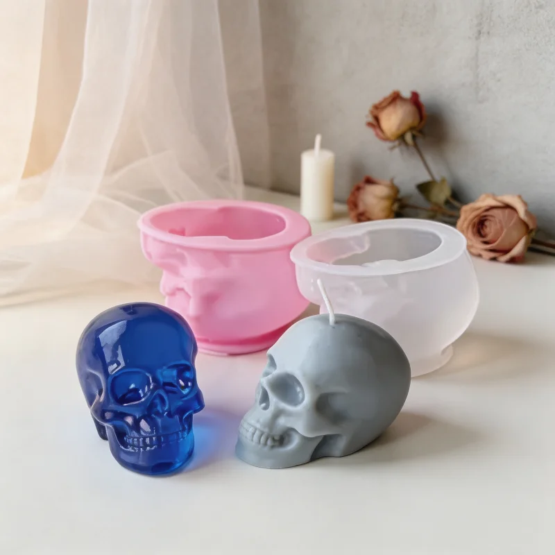 3D-Schädel-Silikonform für Kerzen, mehrgrößige realistische Schädel-Wachsform für DIY-Harz-, Gips- und Seifenherstellung, Halloween-Gothic-Heimdekoration – Detail 6