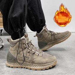 Winter Men's Leather Boots Classic Men Warm Fur Snow Boots Outdoor Brand Punk Men Motorcycle Boots Lace Up Men's Tooling Shoes