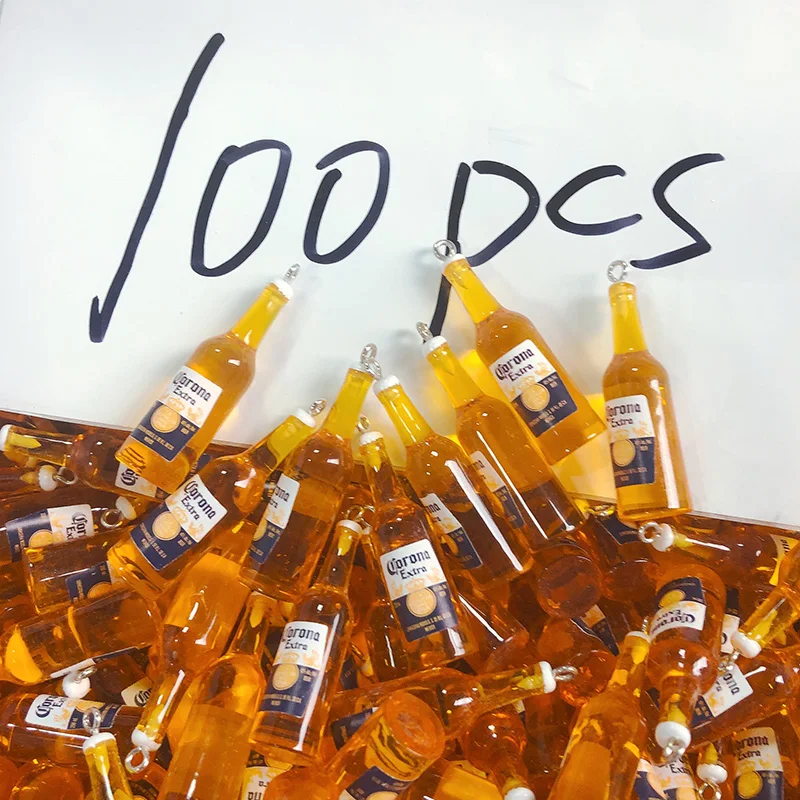 100pcs Bulk Wholesale Yellow Bottle Resin Charms Popular Mini Wine Bottles Pendant For Earring Keychain Diy Jewelry Making