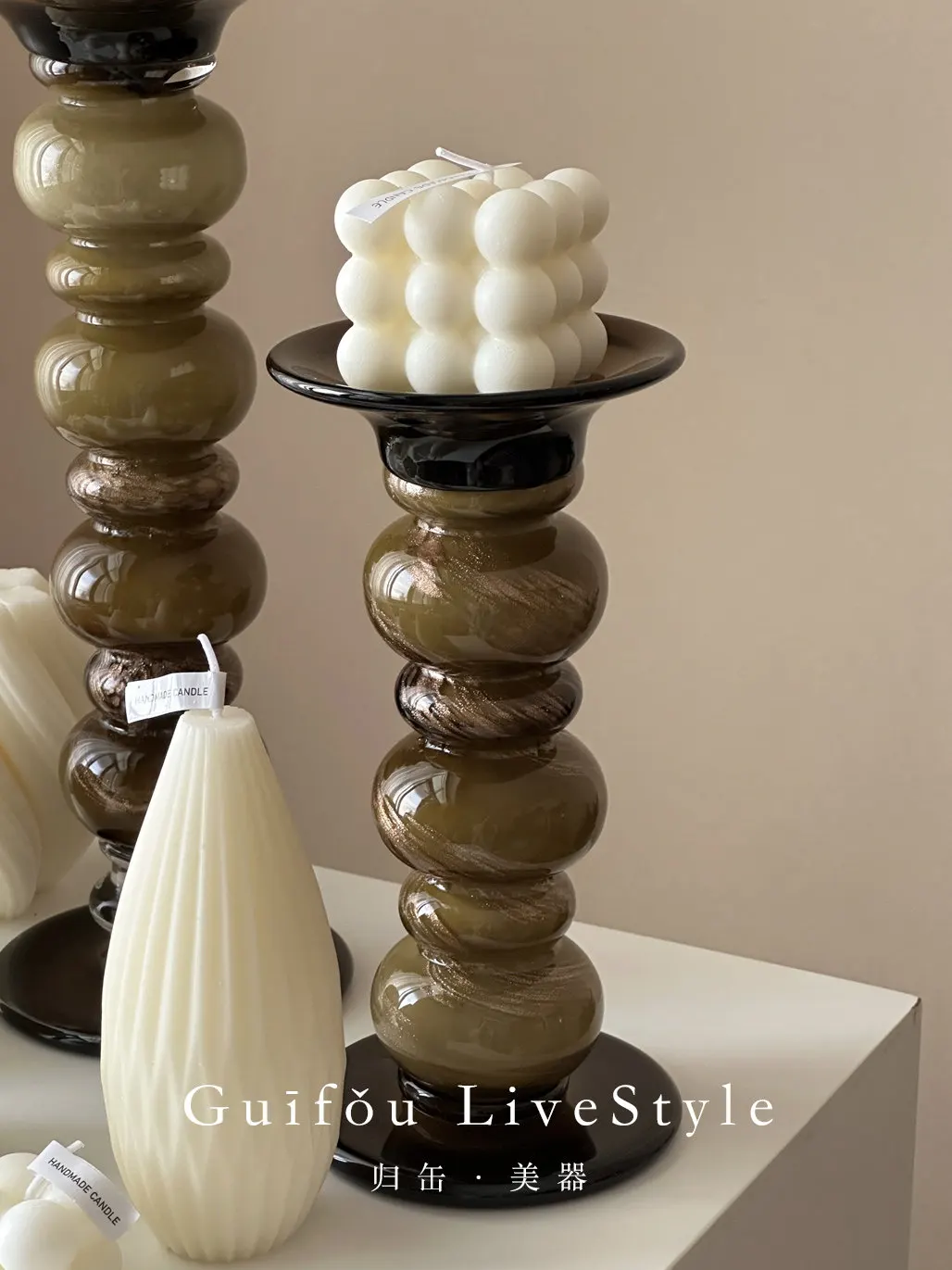 Handmade Gilded Liuli Candle Holder Vintage Chinese Luxury Table Ornament For Living Room Entrance Home Decoration