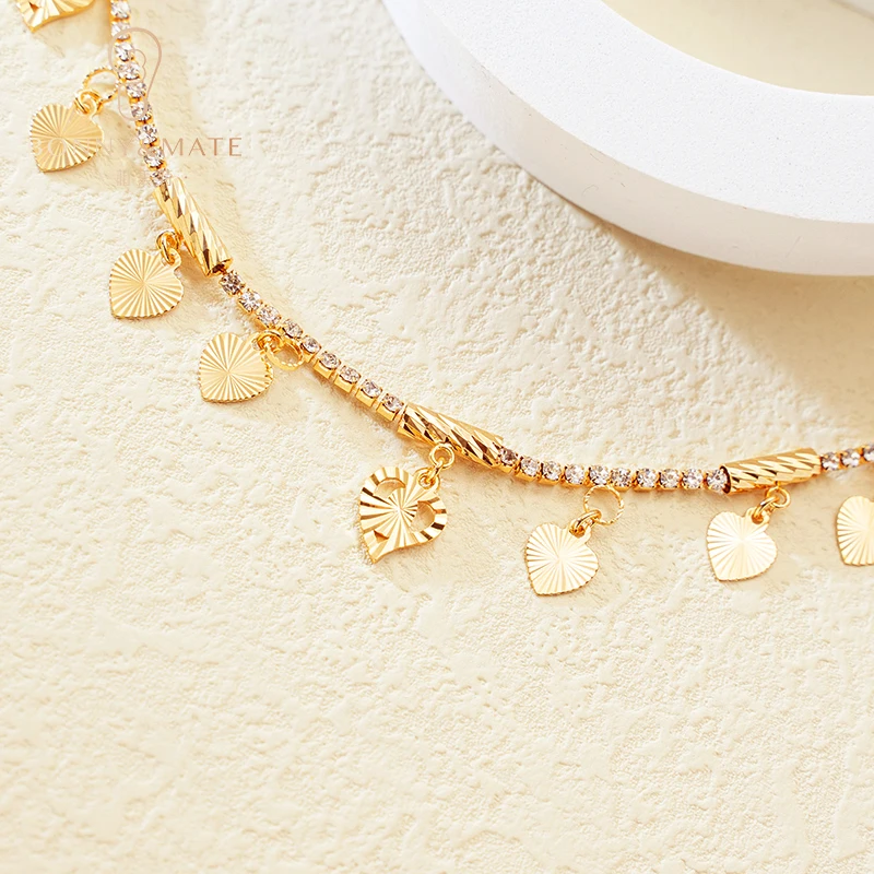 24K Gold Plated Women\'s Anklet Adjustable Zirconia Designer Heart Tennis Chain Beach Pendant Anklet Fashion Jewelry