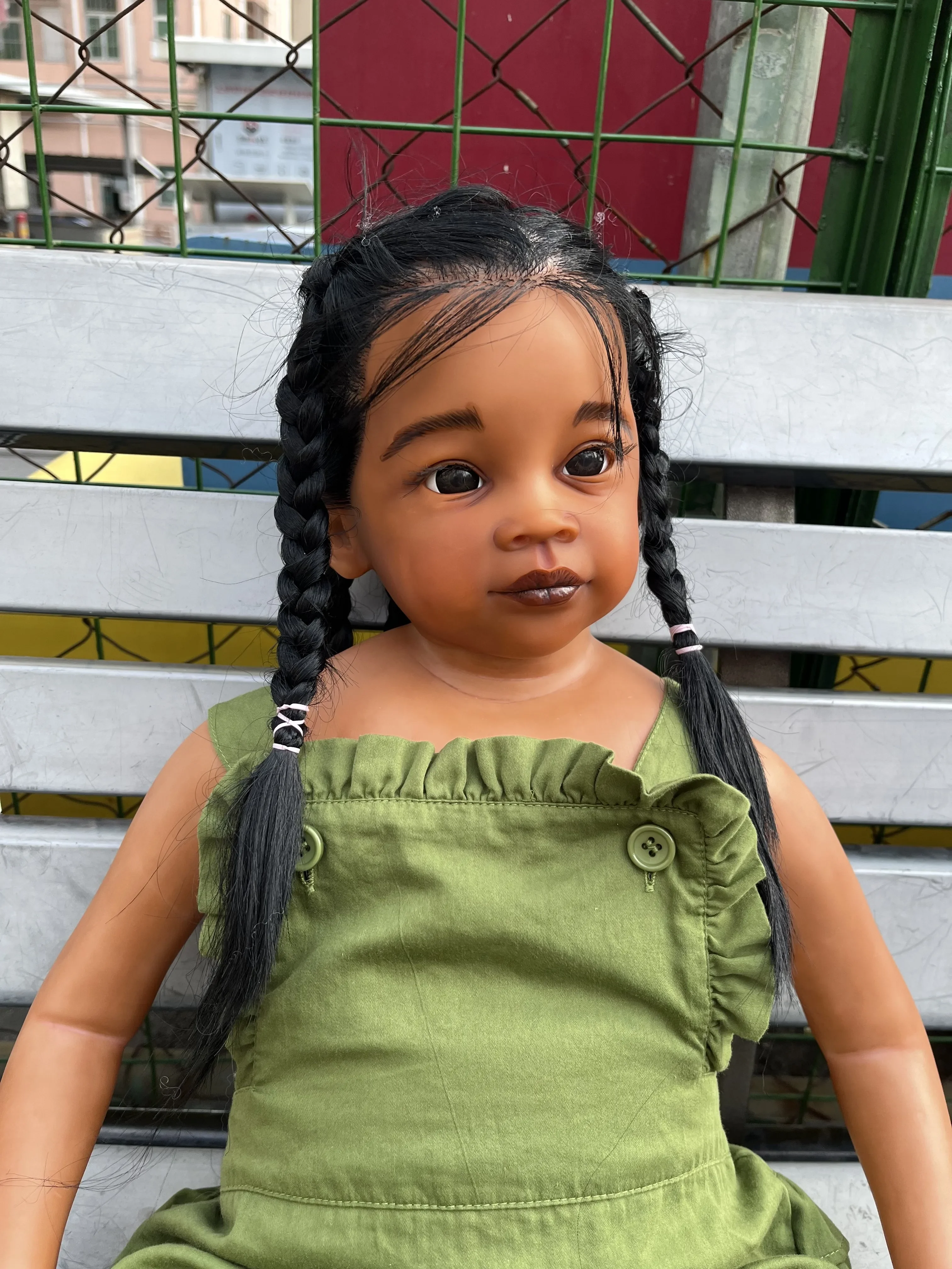 SINO-BB bebé Reborn Meili personalizable de 32 pulgadas, piel oscura, muñeca ya terminada con pelo enraizado a mano, chica africana enorme