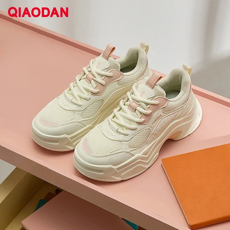 QIAODAN Casual Shoes for Women 2025 Thick Sole Heightening Sports Lightweight Shoes Trendy Comfortable Walking Shoes XM26240311