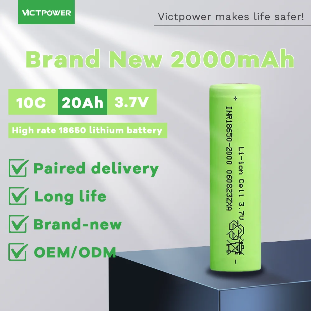 New 100PCS INR18650 rechargeable Li-ion battery 3.7V 2000mAh 10C continuous high rate 20A discharge brand new original long life