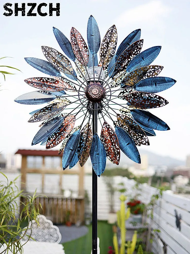 Solar Windmill Garden Decor Light, Outdoor Spinner Weather Vane Ornament