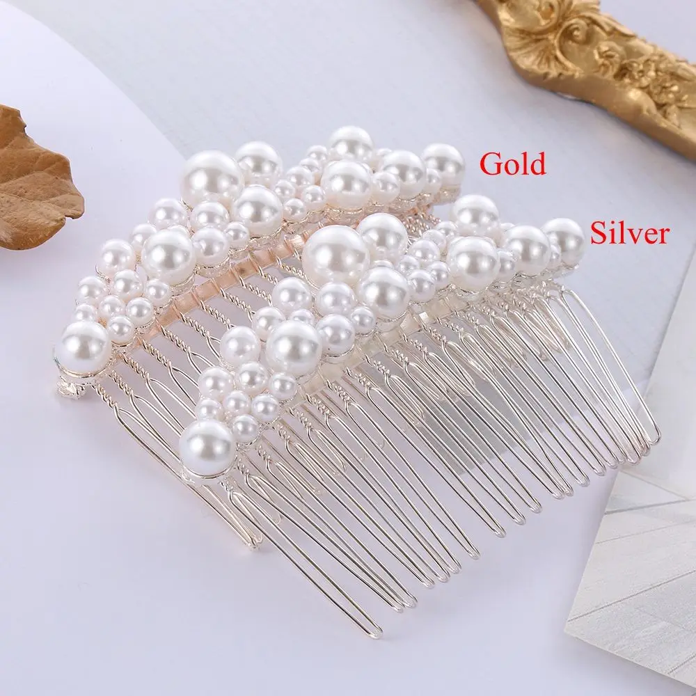 Women Pearl Hair Combs Wedding Hair Accessories Hair Pin Rhinestone Tiara Bridal Clips Bride Hair Jewelry