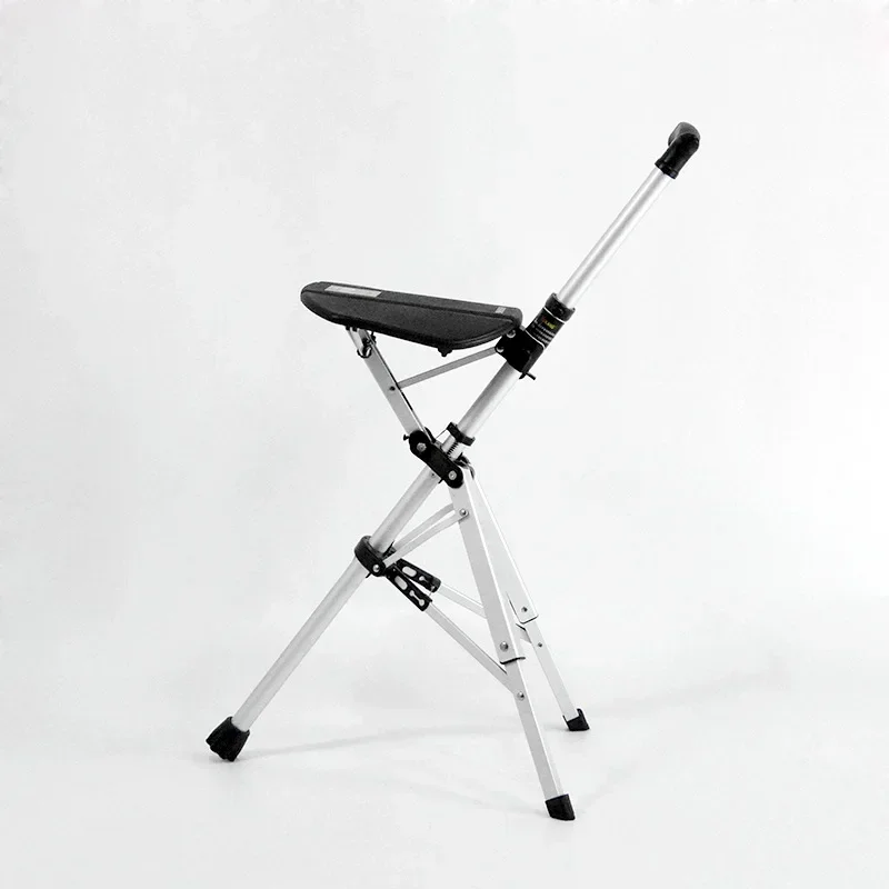 

Elderly Crutch Stool with Seat Board Walking Stick Chair Adjustable Lightweight Retractable Multifunctional Tripod Walking Stick