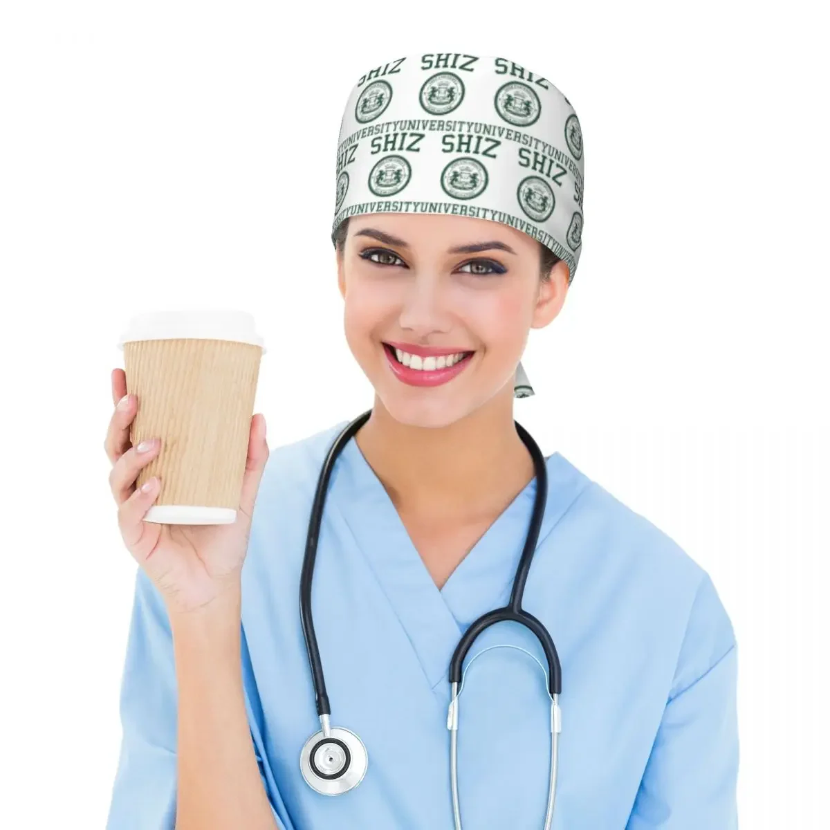 Shiz University Design Scrub Hat Doctor Working Surgical Cap Unisex Adjustable Nursing Caps for Dentist view 2
