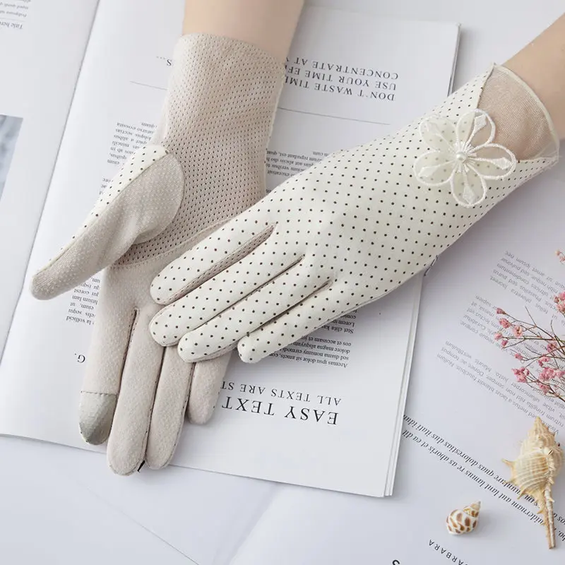 Guantes de protección solar elásticos con protección UV pura para mujer, guantes finos de verano antideslizantes con pantalla táctil, guantes cortos de algodón, accesorios para vestido