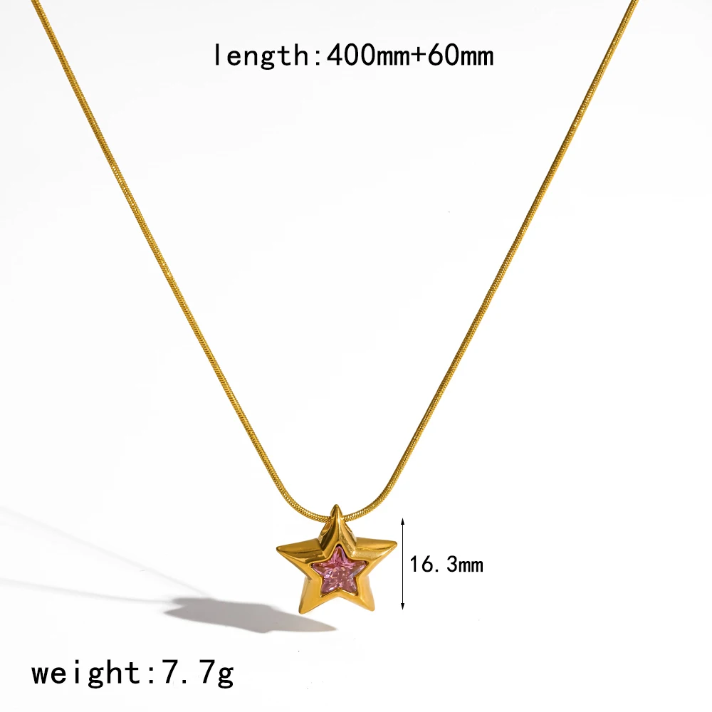 Damen-Halskette mit Pentagramm-Zirkon-Anhänger aus 316L Edelstahl, schlichtes Design, wasserdicht, Schmuckgeschenk – Detail 8