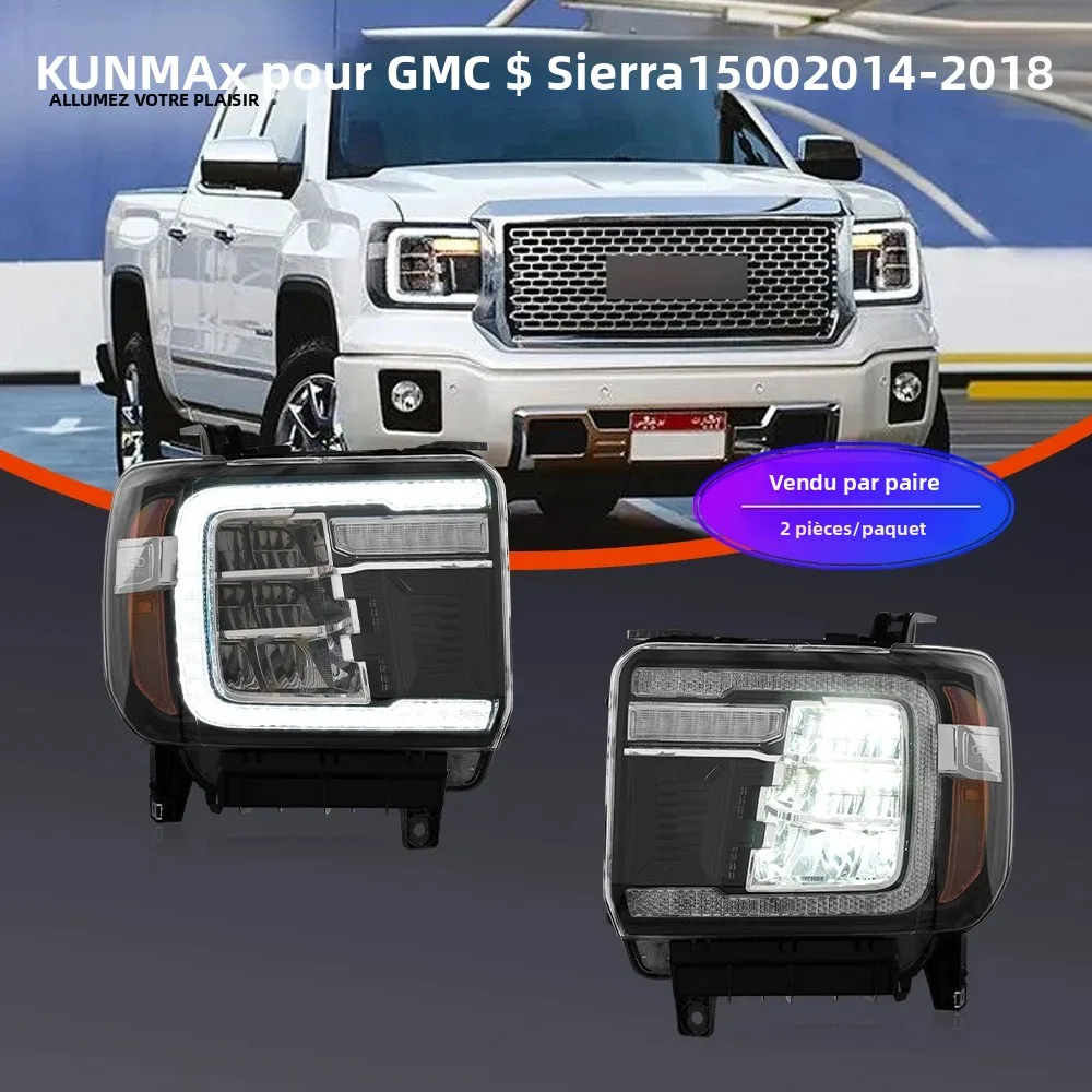 Paire d'assemblage de phares de voiture LED pour GMC Sierra 1500 2014-2018 2500HD 3500HD 2015-19, phares avant et clignotants