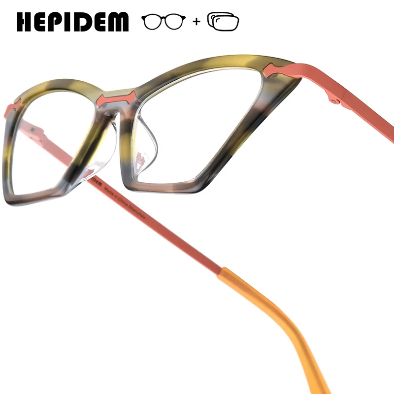 

HEPIDEM Myopia Prescription Glasses Anti Blue Photochromic Progressive Optical Lens Eyewear Women Acetate Cat Eye Eyeglasses 379