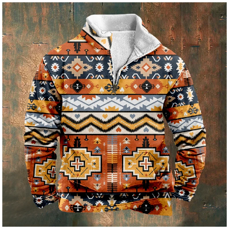 

New Christmas Cotton Jacket Hooded Sweater Casual Print Men's Long Sleeve Standing Neck Half Zip Sweater Inner Cut a28