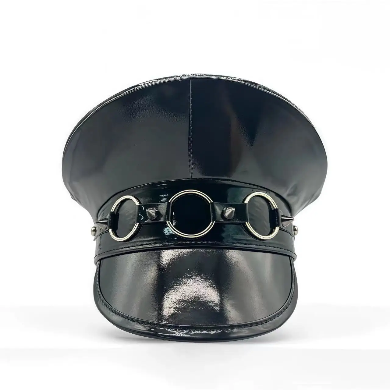 HongLuan Laser lederen kapiteinshoed Strass en militaire petten voor dames, Rave Festivals Accessoires & Feestpet Man Cosplay Fem