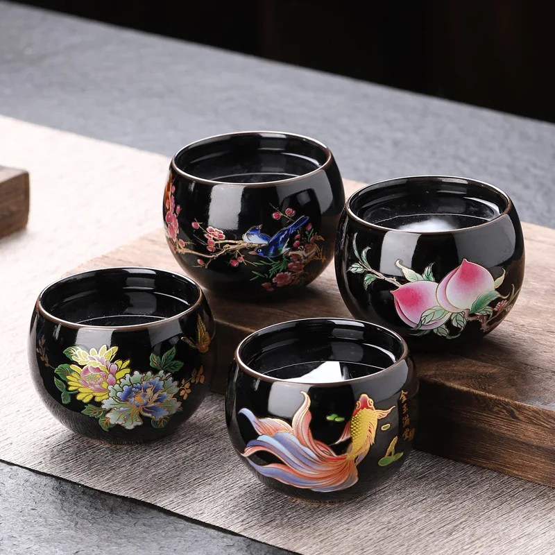 Farbwechselnde schwarze Ton-Drachen-Ei-Teetasse, handgefertigte Keramik-Gongfu-Teegeschirr, wärmeempfindliche Master-Tasse als Geschenk für die Teezeremonie