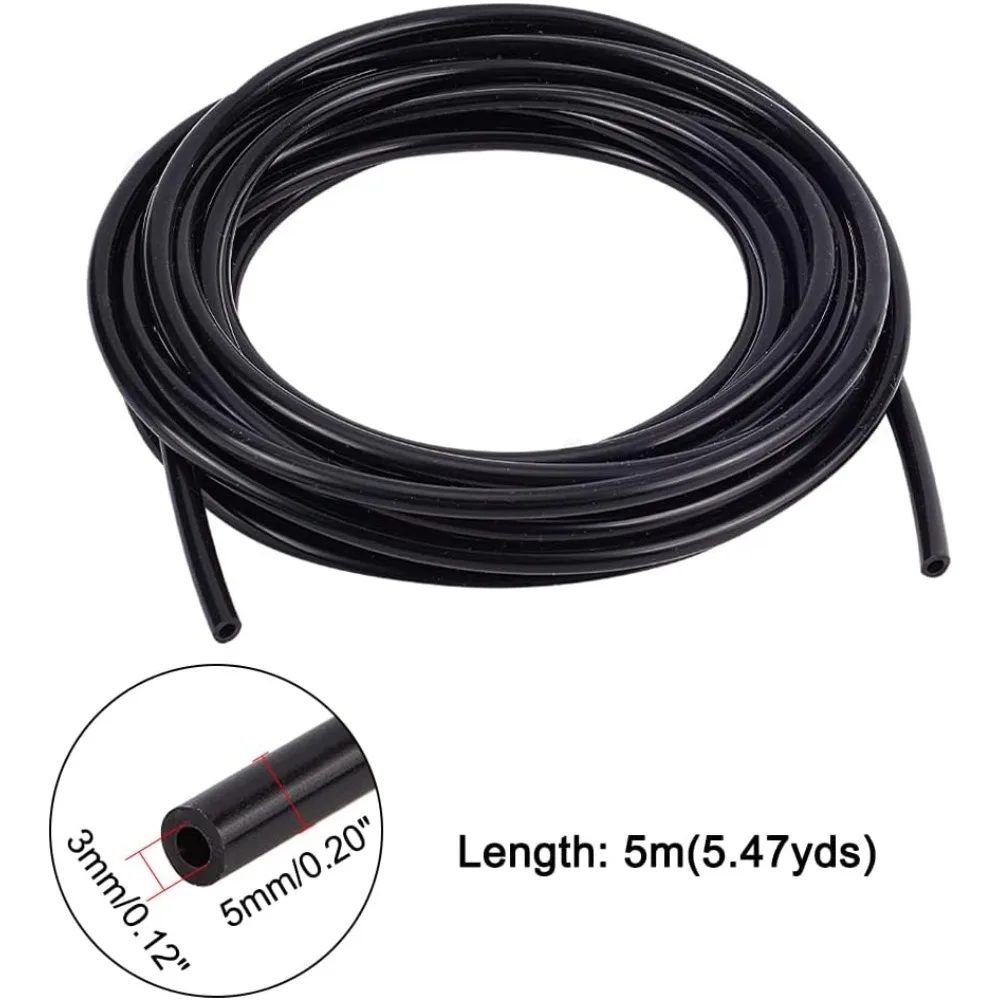 16.4 Feet Black Vacuum Hose 3/16inch(5mm) High Temperature Silicone Vacuum Tubing Hose 1/8inch(3mm) Inner Diameter Vacuum Tube