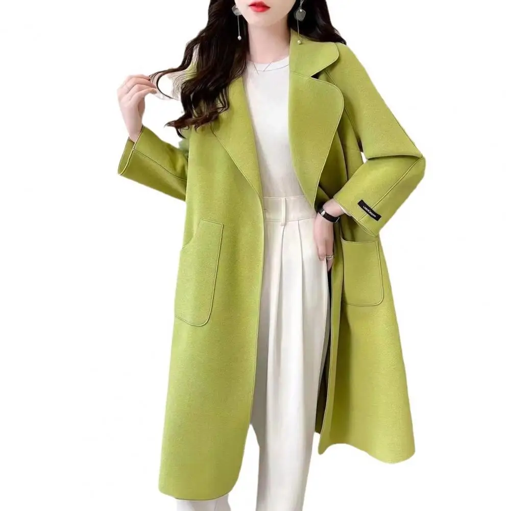 Fall Winter Women Jacket Overcoat Open Stitch Pockets Korean Jacket Loose Mid Length Thick Lady Mid-calf Long Jacket Coat