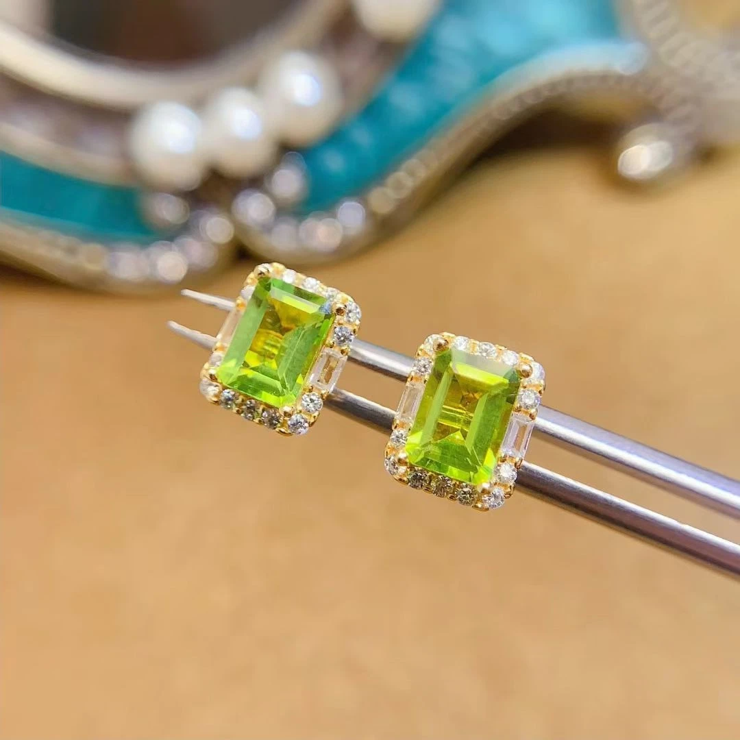 

Прямоугольные серьги из серебра 925 пробы с драгоценными камнями, серьги-гвоздики с натуральным перидотом, 5 мм * 7 мм, 1,6 карата, ювелирные изделия с перидотом