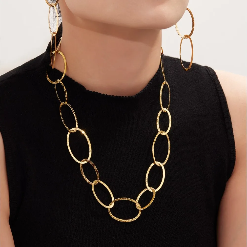 Colar de aço inoxidável pulseira brincos para mulher 18k banhado a ouro corrente oval colares pulseiras balançar brinco conjunto de jóias