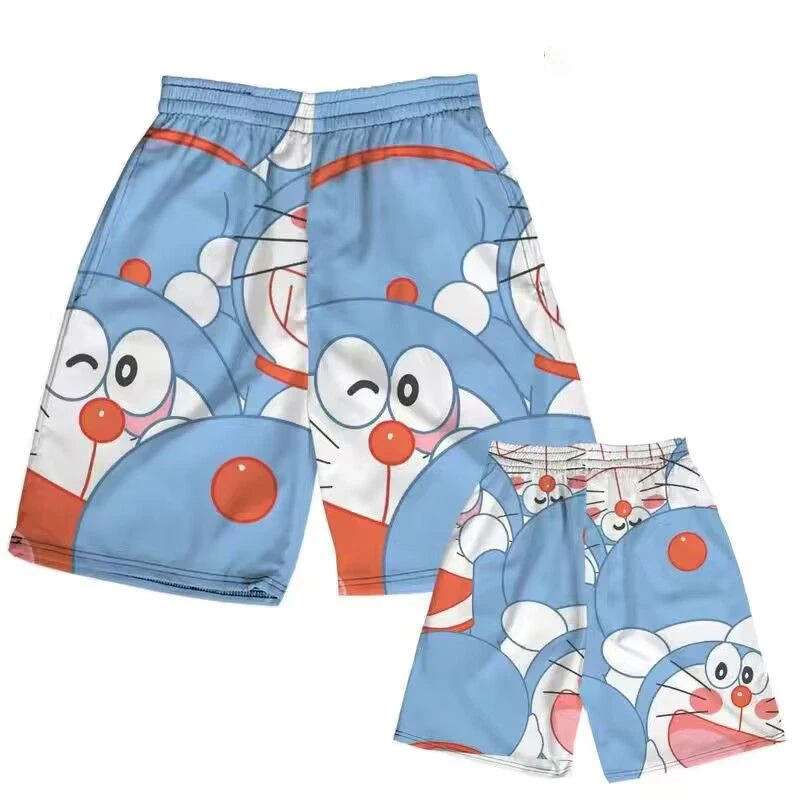 Summer Kids Doraemon Printed Shorts Cute Cartoon Printed Beach Short Pants Men Women Fashion Beach Clothing Casual Daily Wear