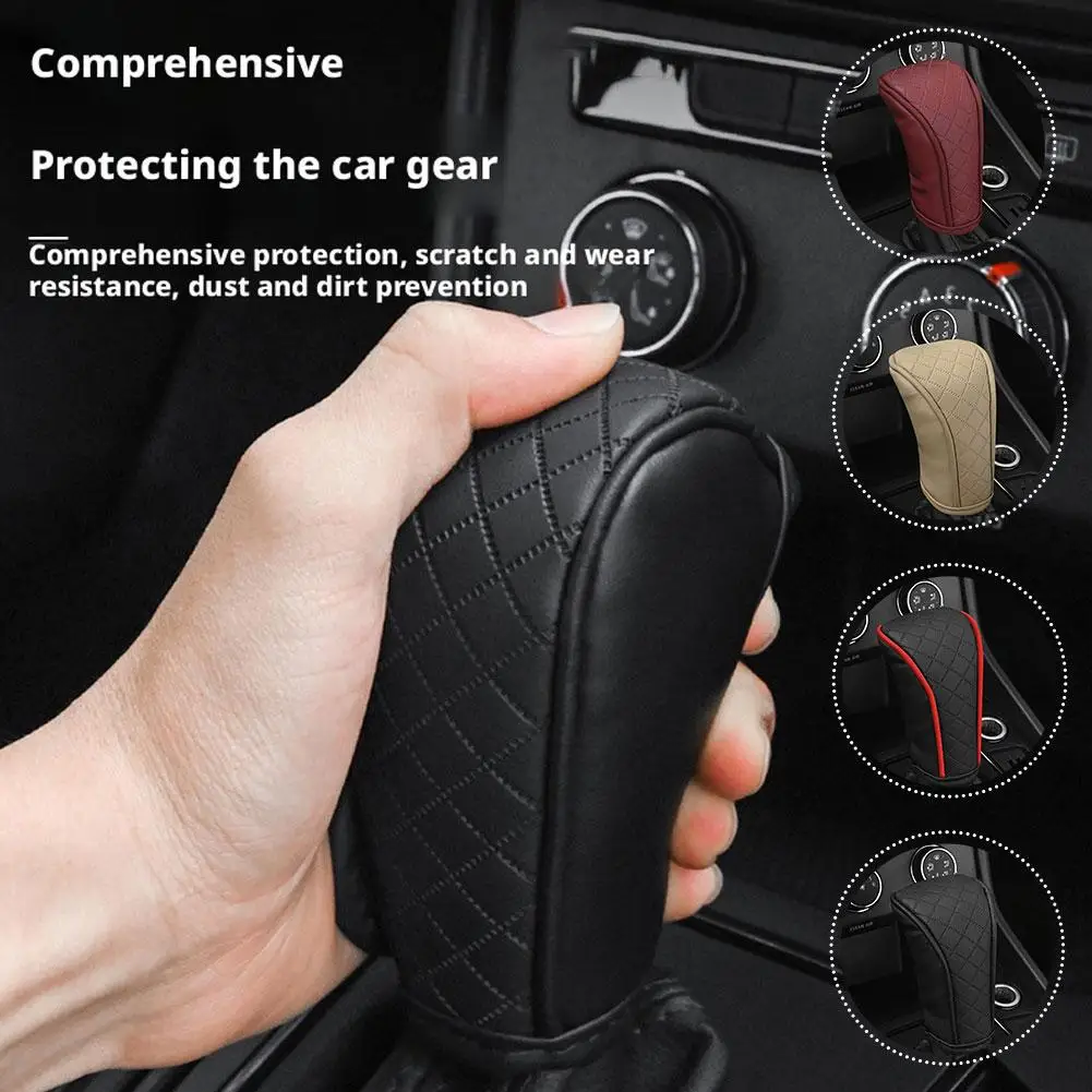 Universal PU Leather Car Shift Handle Cover for Gear Shift Knob Non-Slip Wear-Resistant Decor Protective Automatic Accessories