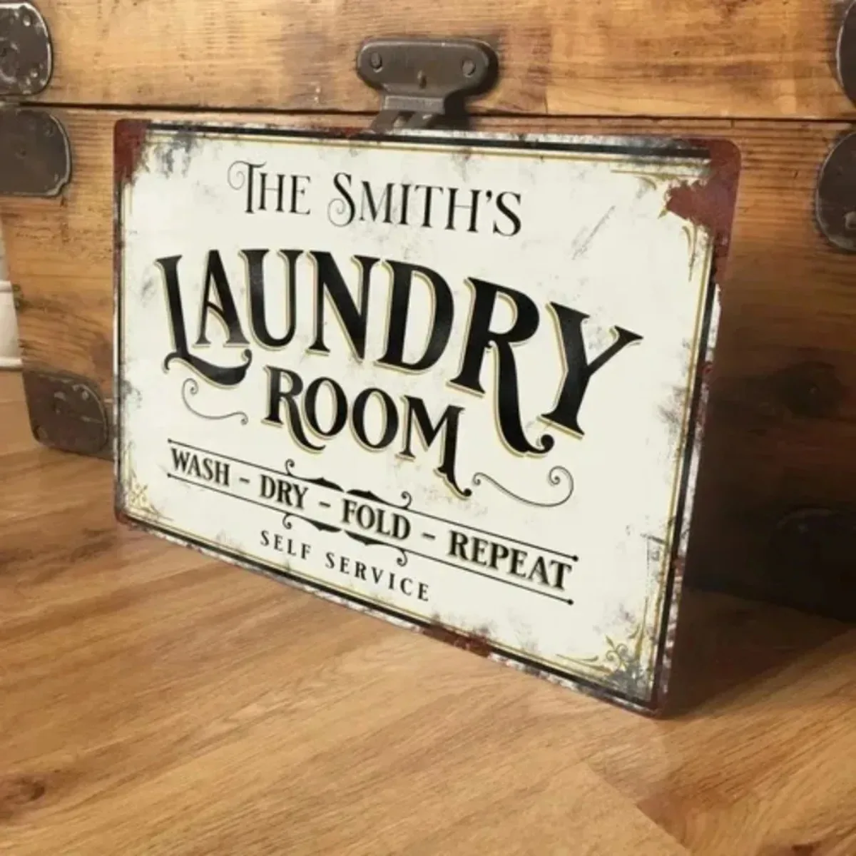 Self Service Theme Vintage Rustic Aluminum Sign Personalized【Logo】Laundry Room Home Wall Decor