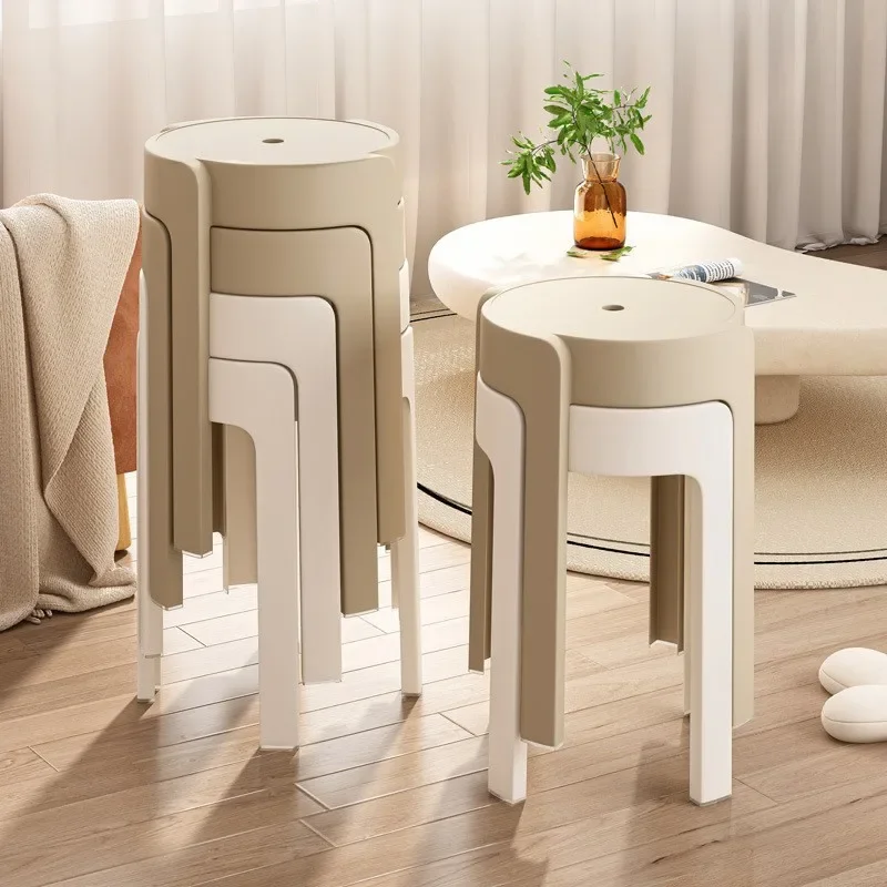 

4PCS Household stools thickened plastic stackable dining table bench windmill stool high round stool plastic stool chair