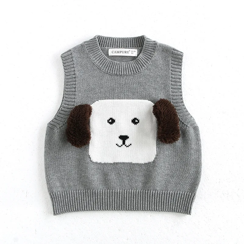 ‌2026 New Fall Winter Kids Round Neck Cartoon Vest Baby Boy Girl Sleeveless Knit Sweater Children's Cotton Blend Top Casual Wear