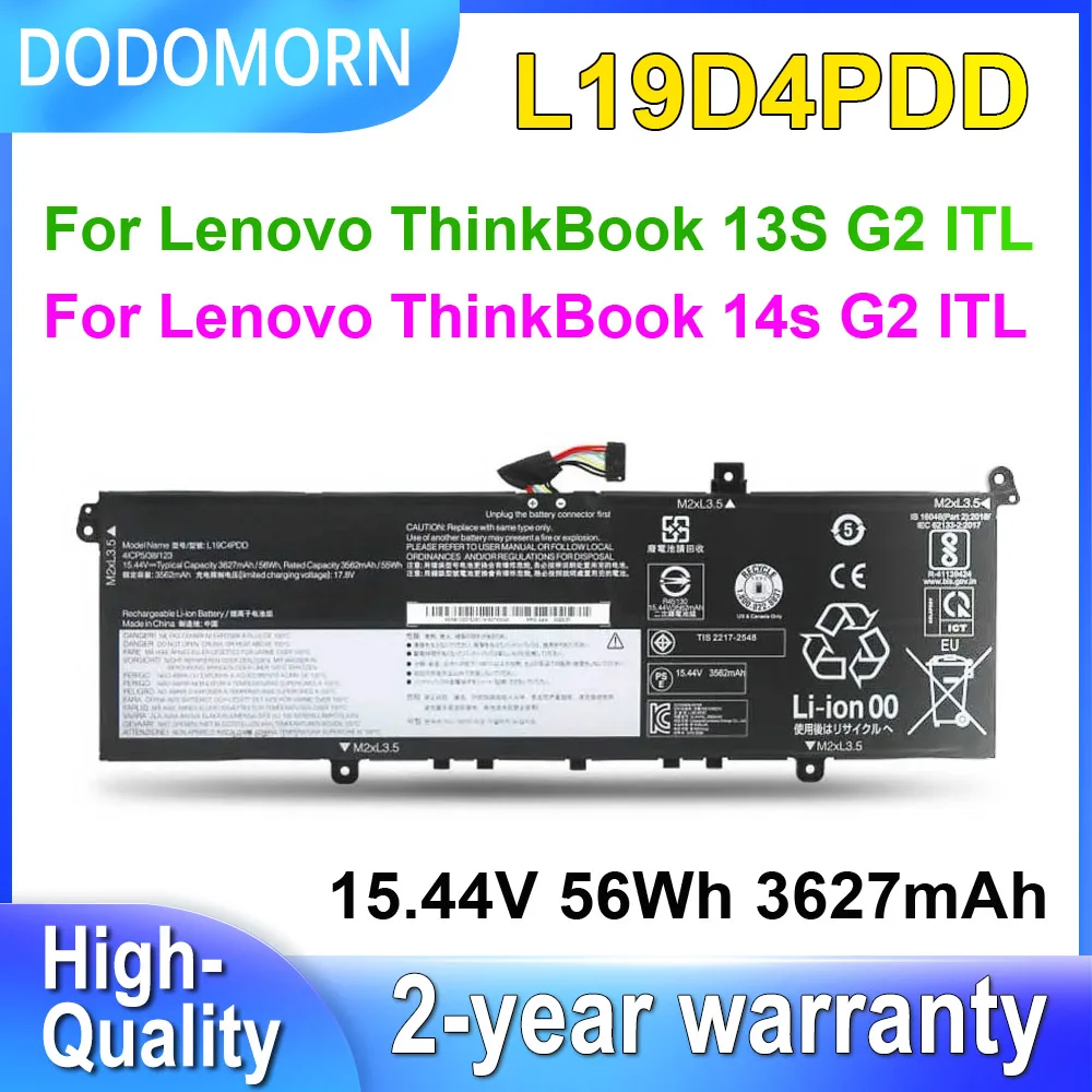 DODOMORN L19D4PDD For Lenovo ThinkBook 13S 14S G2 ITL Series Laptop Battery L19M4PDD L19C4PDD 5B10Z37617 15.44V 56Wh 3627mAh