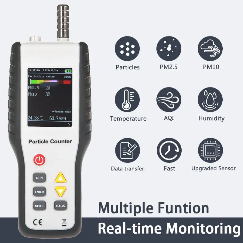 New Dust Particle Counter PM2.5 PM10 Detector Air Pollution Detector with 2.8in LCD Display HT-9600 for Monitoring Air Quality