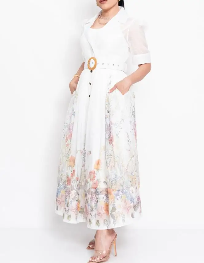 Abito da donna alla moda 2025 Primavera/estate Stile casual Stampa floreale Manica corta Vita legata Abito dettaglio Abito casual A Line Abito longuette