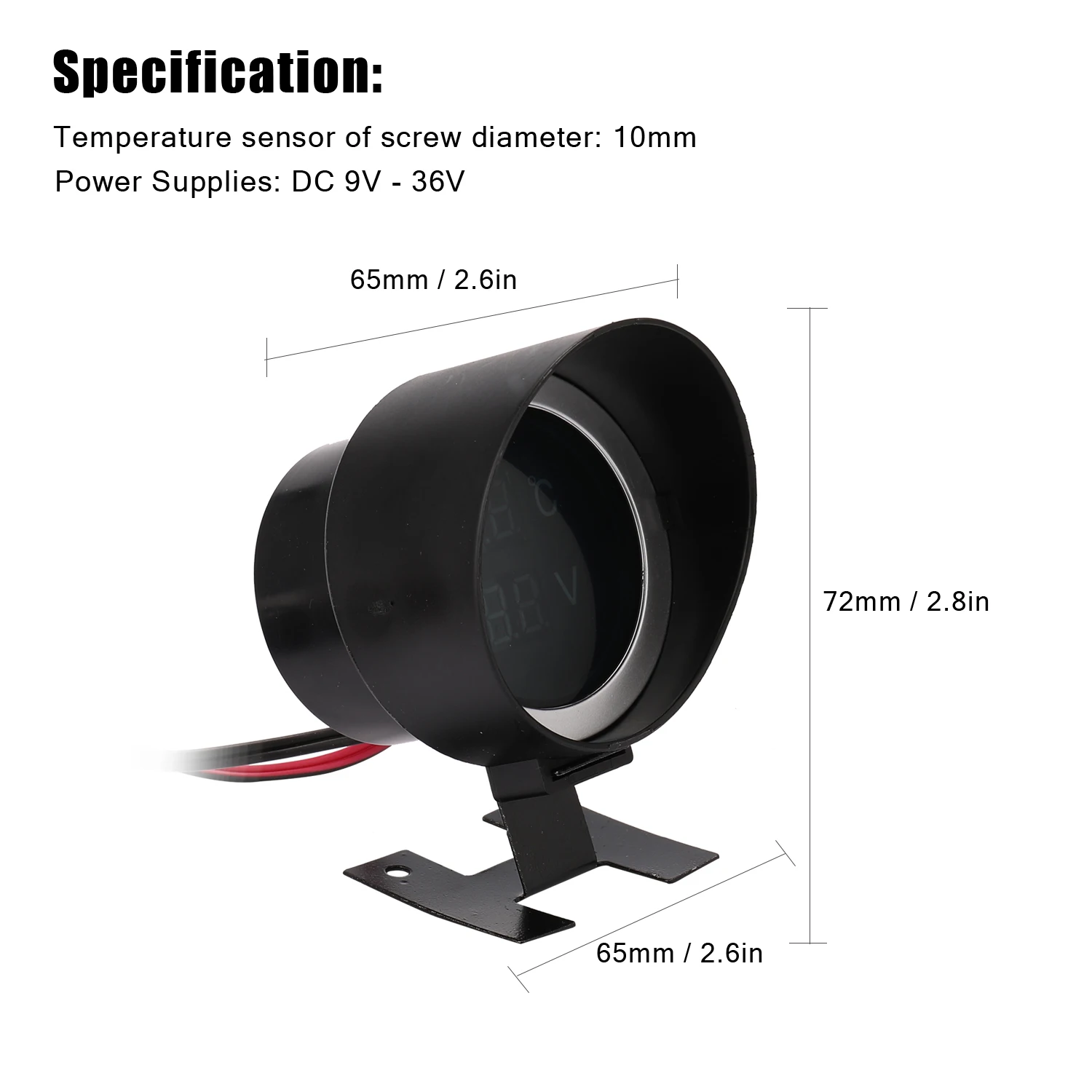 2-in-1-Autoanzeige, rund, LED, digital, für Auto, LKW, Wassertemperaturanzeige, 2-in-1-Wassertemperatur-Spannungsmesser für 12 V, 24 V, Fahrzeuge, LKWs