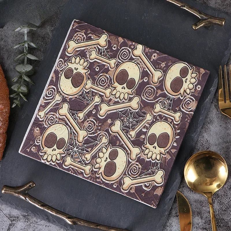 Halloween Party Ambience Decoration Paper Napkin Skull Devil Square Paper Placemat Butterfly Bart Paper 2-Ply 10/20pcs/Pac 33cm