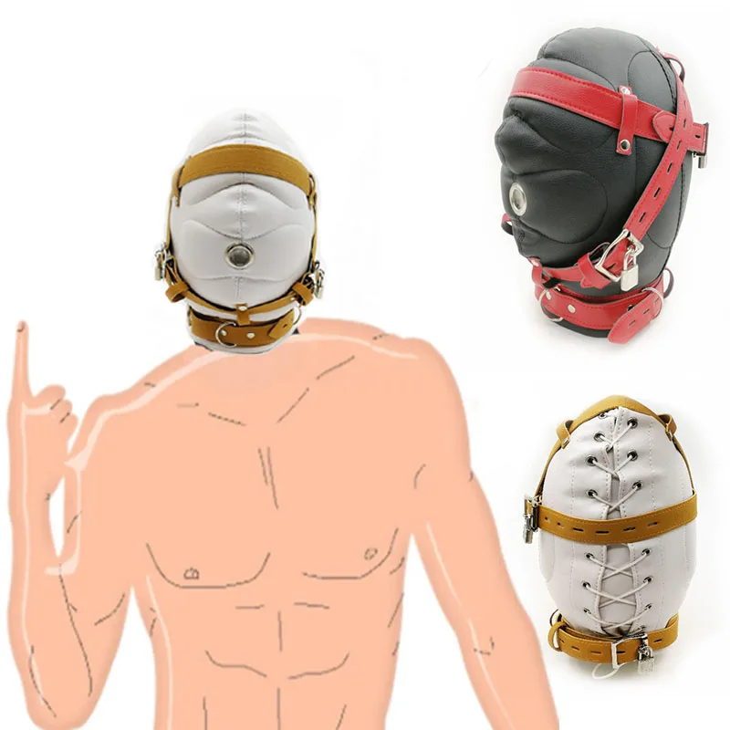 

Faux Leather Total Sensory Deprivation Full Head Bondage Hood BDSM Mouth Ring Sex Toys Harness Headgear Exotic Adult Game