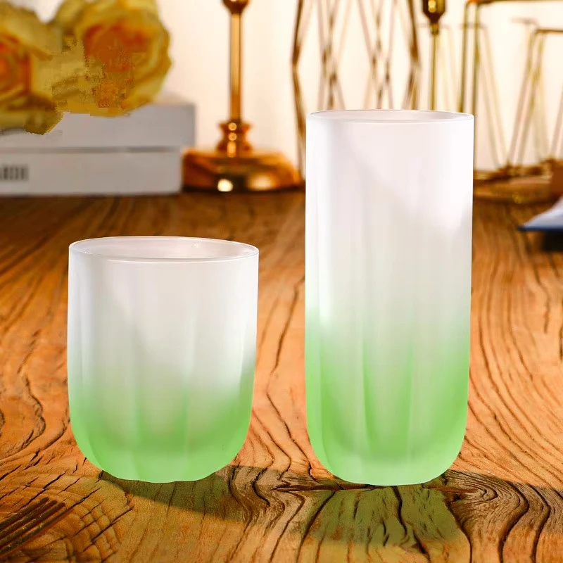 

Multicolor Flower Bud Frosted Glass Goblet - Ice Cream Cup Red Wine Burgundy Gradient Green