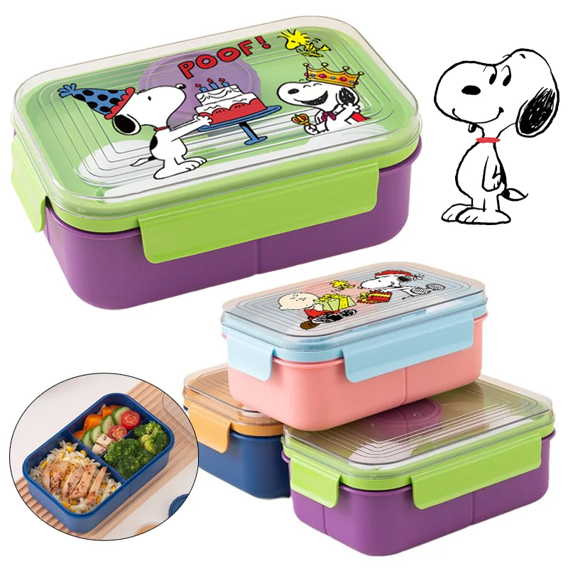 

Snoopy Plastic Lunch Box with Spoon Fork Cartoon Student Bento Box Portable Food Storage Container School Camping Picnic Boxes