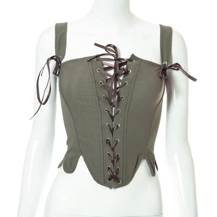 Medieval Renaissance Corset Tops Vintage Bustier Crop Tops Lace-up Ren Faire Corset Black White Bodice Tanks Camisole For Women