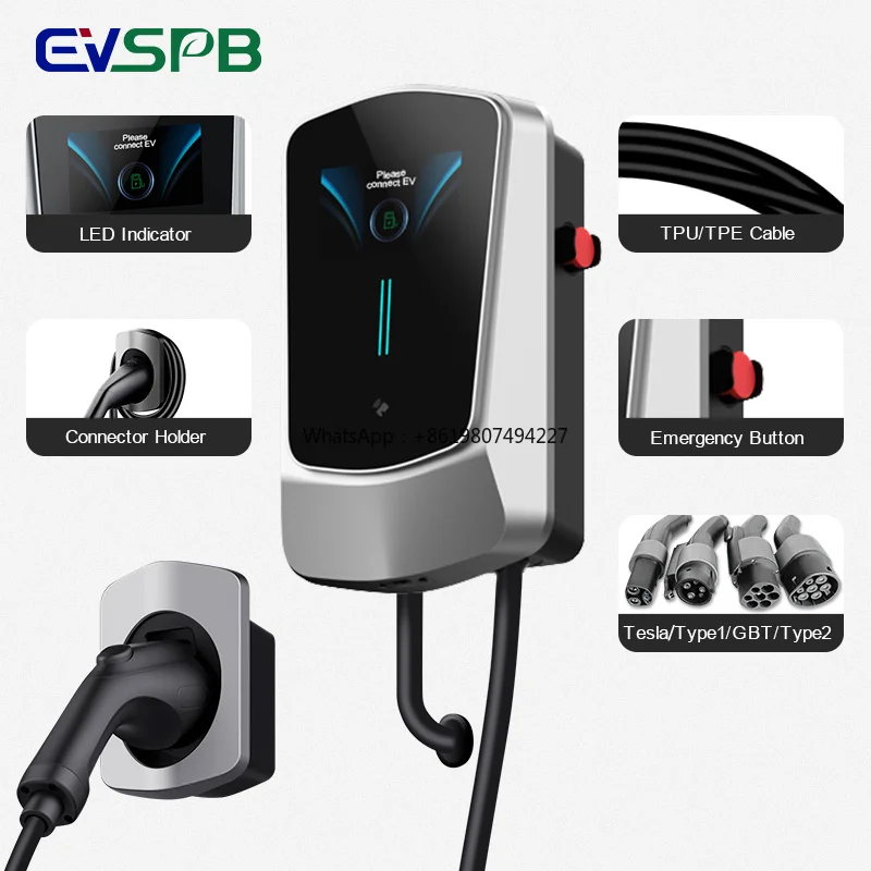 

New 16A 32A 7KW 22KW Smart EV Solar Car Charger Wall Mounted Type 2 GBT OCPP Wall Box V2G Ev Charging Station Solar Powered