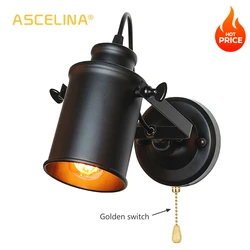 Industrielle Wandleuchte Vintage Wandleuchte mit Zugkettenschalter Retro Wandleuchte Loft American Country Led Nachttischdekoration Leuchte