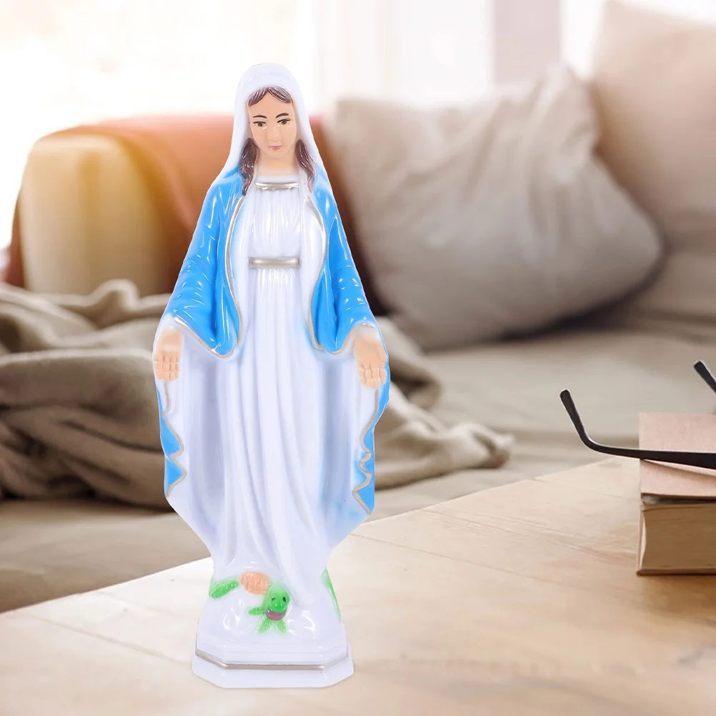 

Virgin Mary Figurine Plastic Craft Statue Tiny Household Memorial Catholicism Miniature Sculpture