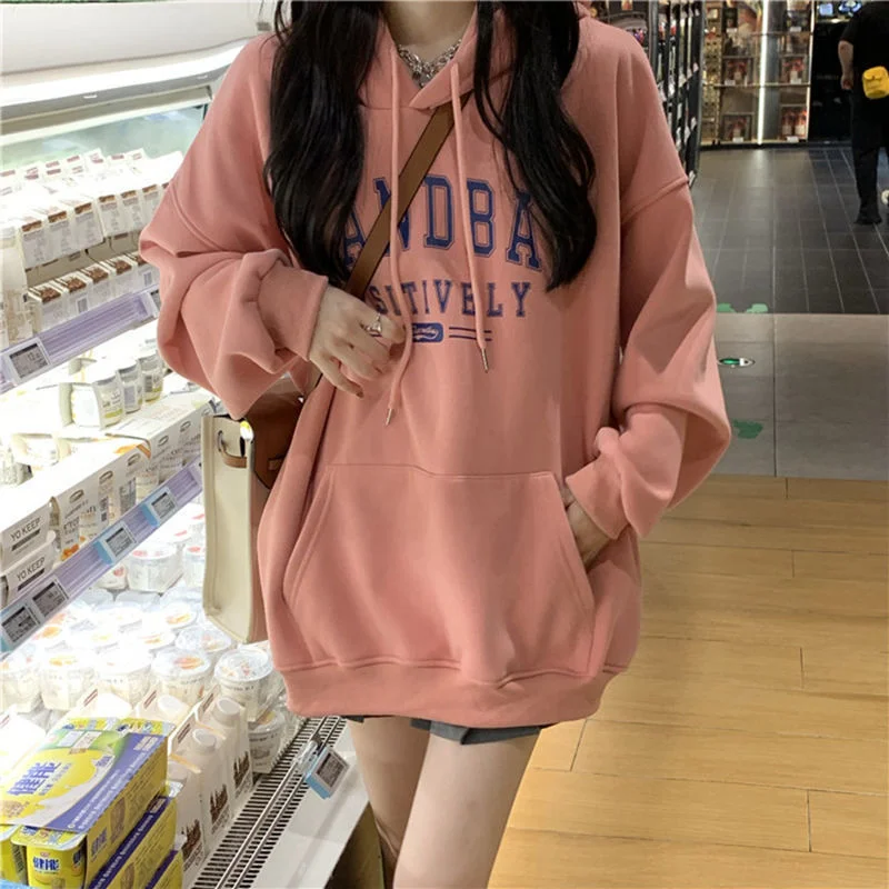 

2023 Spring Autumn Hoodies Women New Fashion Kpop Fleece Thickened Hoodies Long Sleeve Loose Hooded Clothes