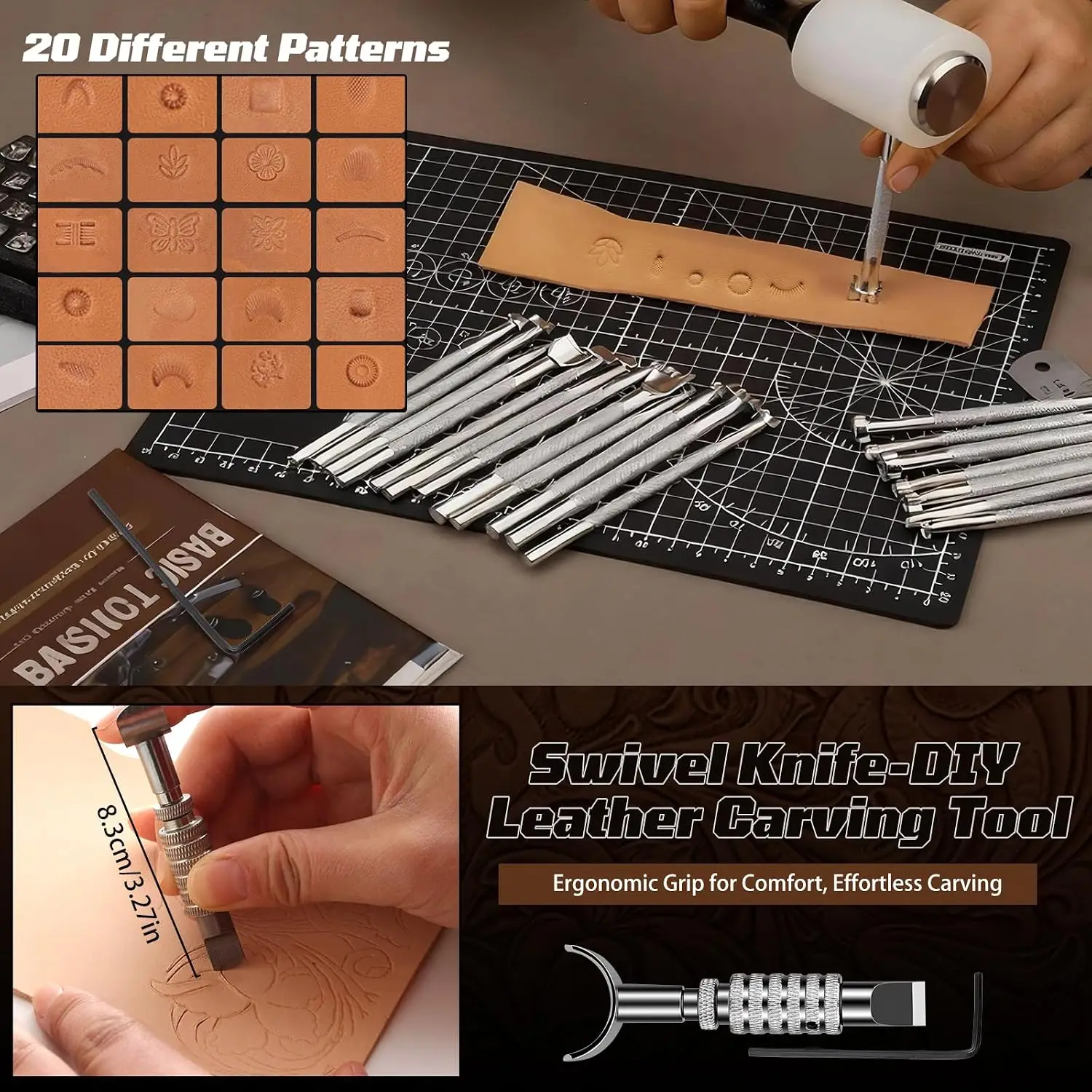 Leather Working Kit, Leather Working Tools and Crafting Kit with Custom Storage Bag, Engraving, Cutting, Sewing, Stamping, Sanding Supplies for DIY Handicraft Making and Repair view 4